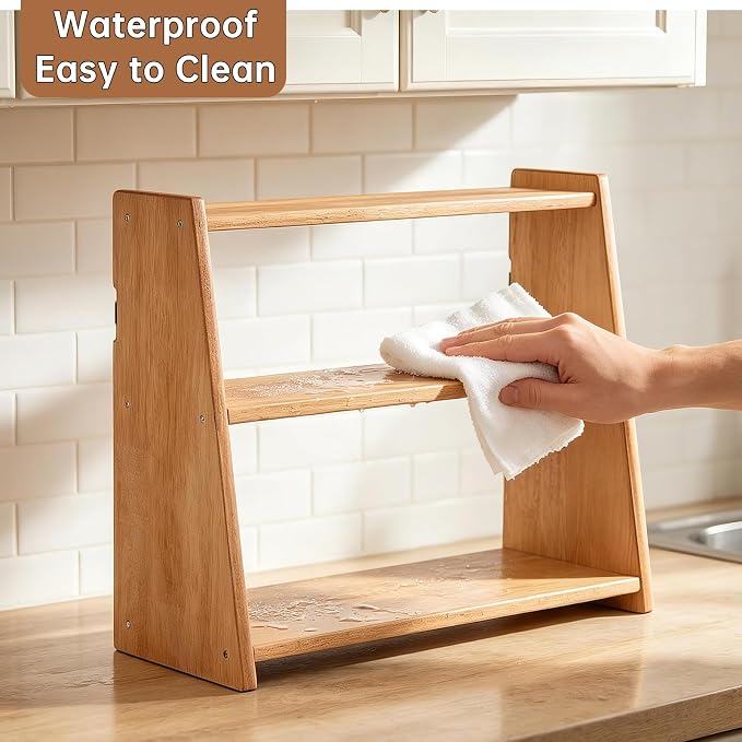 100% Solid Wood Coffee Bar Organizer, Countertop Organizer | 3 Tier Coffee Station Organizer, Water Proof Bathroom Counter Organizer, Display Shelf for Mug, Makeup, Trinket, perfume