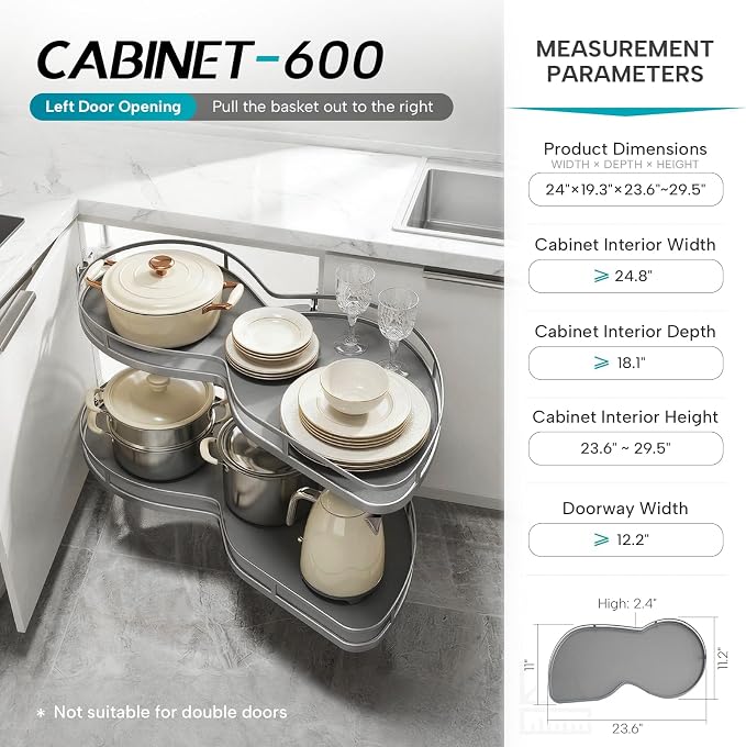 Blind Corner Cabinet Pull Out Organizer, Heavy Duty 2-Tier Soft Close System, Fits 12”-18” Cabinets, Left/Right Adjustable Magic Corner Storage for Kitchen Cabinets
