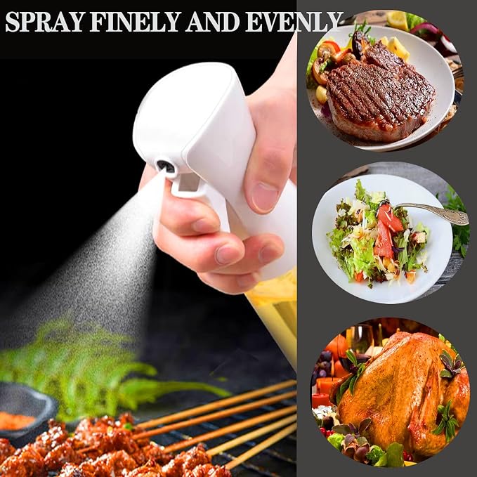 Oil Sprayer for Cooking -200ml Glass Olive Oil Sprayer, Cooking Sprayer, Kitchen Gadgets for Air Fryer, Canola Oil Spritzer, Widely Used for Salad Making, Baking, Frying, BBQ (White)