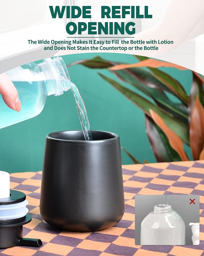 Bosilunlife 12Oz Ceramic Foam Soap Dispenser for Bathroom Kitchen Counter | Premium countertop foam pump creates delicate dense foam, stable desktop placement, Matte Black