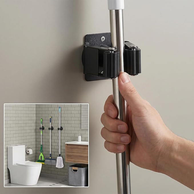 24 Pcs Broom Holder Wall Mount,Heavy Duty Stainless Steel Mop Brooms Rack | Hanger with Screws,Broom Clips for Wall,for Kitchen Laundry,Garage Utility Closet, Bathroom Garage Garden Outdoor Tools