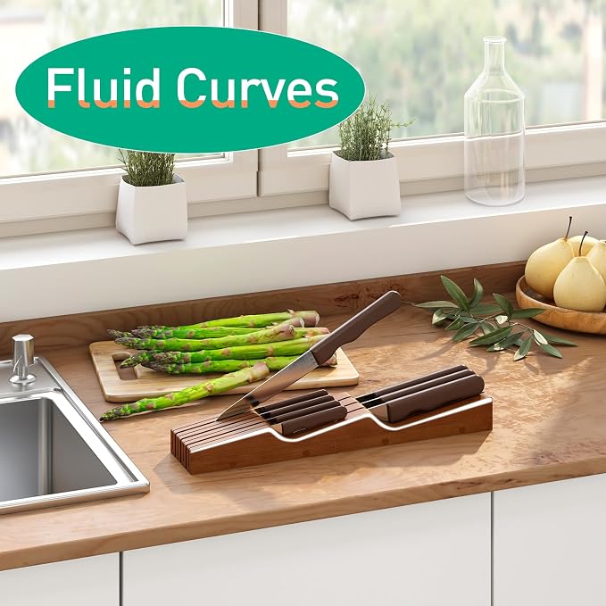 Knife Drawer Organizer (Brown, 7 Knives Organizer)