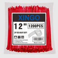 XINGO 12 Inch Red Zip Ties 1200 PCS, 75 LBS Ultra Strong Tensile Strength, UV Resistant Cable Ties, Self-locking Plastic Ties for Indoor and Outdoor Use