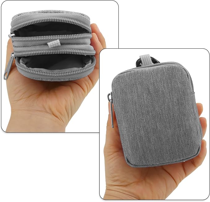 E-Tree Coin Purse with Carabiner Clip, Dual Layer Card Case Holder, Mini Pouch for AirPod Earphone Keychain USB Cable,Wallet, Small Accessories Organizer Bag for Women and Men (Grey)