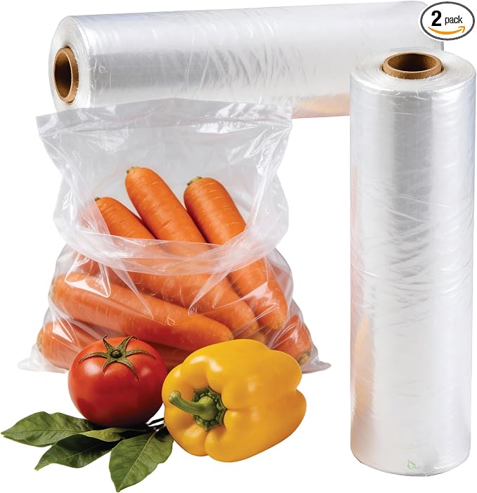 EcoQuality 18" x 24" Plastic Produce Bags on a Roll - 250 Bags/Roll - Clear Plastic Bags for Vegetables, Fruits, Bread, Pet Waste, Grocery Bags (2)