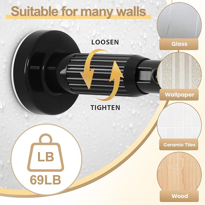 Black Tension Curtain Rod 41-67In, Curtain Rod No Drilling for Window or Bathroom,Outdoor Tension Rods for Patio, Heavy Duty Shower Rod,Rod Diameter 1.26In-One-bond stretching