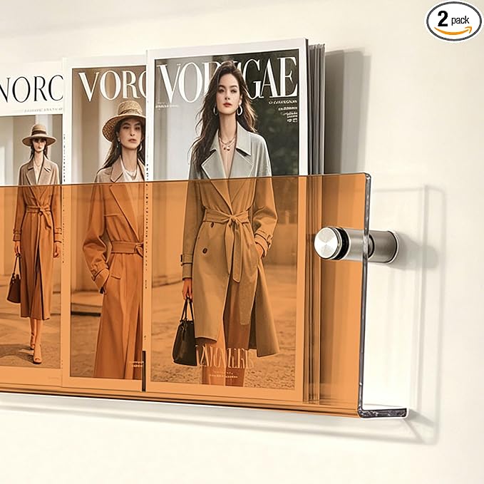 2-Pack Orange Acrylic Magazine Holder Brochure Holder,17 Inch Hanging Magazine Rack with Hardware, Floating Bookshelf Brochure Display Organizer for Home, Office, Reception Area