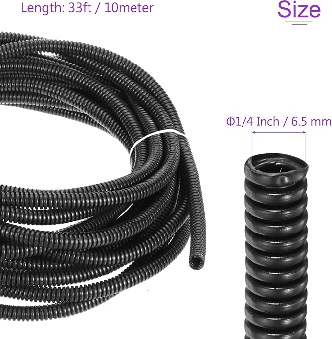 DMiotech 33ft Wire Loom Split Tubing 1/4 Inch(6.5 Mm) ID, Cord Protectors from Pet Flexible Conduit Cable Management for Office, Home, Garden, Black