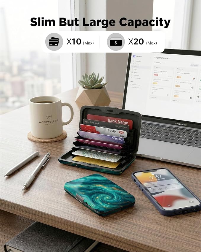 Maicican RFID Blocking Aluminum Credit Card Holder | Slim Metal Wallet for Women & Men, Business Card Case for Travel, Fits Front Pocket, Card holder wallet - Green Starry Sky
