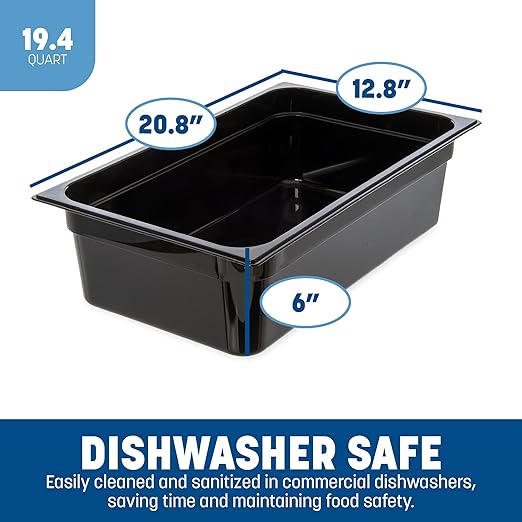Carlisle FoodService Products 10402B03 High-Heat Full-Size Food Pan, 19.4 qt. Capacity, 20-3/4 x 12-3/4 x 6", Black (Case of 6)