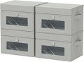 Transparent Window Storage Bin, Cube Organizer Basket with Flip-Top Lid and 2 Handles, Decorative Boxes with Cover, 4 Pack, Grey, 10.2 x 7.9 x 6.7 In, XSNY17GS-4
