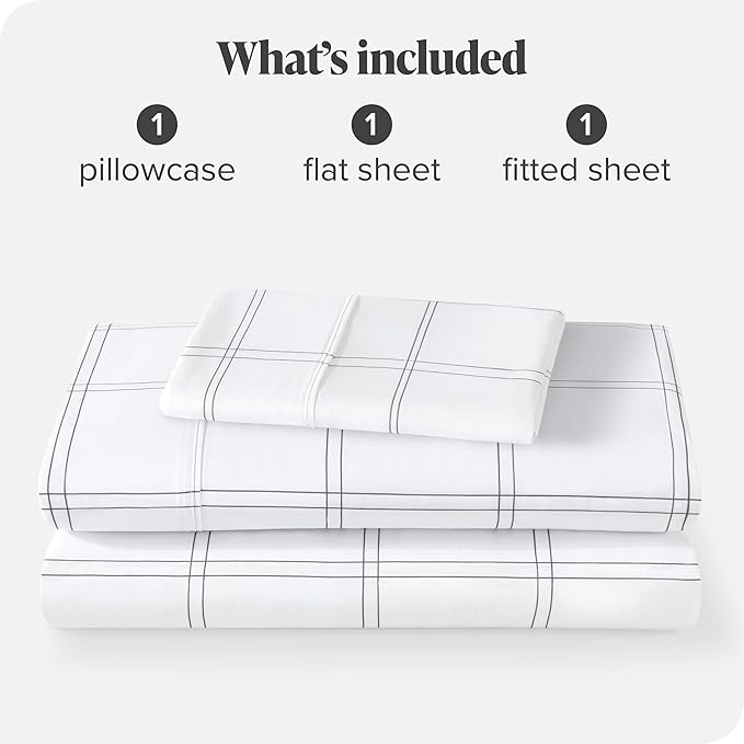 Bare Home Twin Sheet Set - 1800 Ultra-Soft Microfiber Bed Sheets - Deep Pockets - Easy Fit - Extra Soft - 3 Piece Set - Bedding Sheets & Pillowcases (Twin, Modern Plaid - White/Grey)