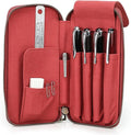 CONTACTS Full Grain Leather Pencil Case for Women Handmade Vintage Zipper Pen Holder Pouch with Card Slot Pens Organizer Pockets Stationery Bag (Red)