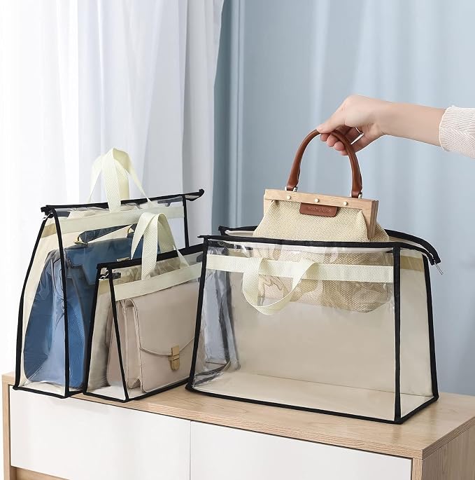 12 Packs Dust Bags for Handbags, Clear Handbag Storage, Purse Storage Organizer for Closet, Purse Cover Hanging Closet Organizer with Zipper and Handles | Purse Storage Organizer for Closet, Purse Cover Hanging Closet Organizer with Zipper and Handles