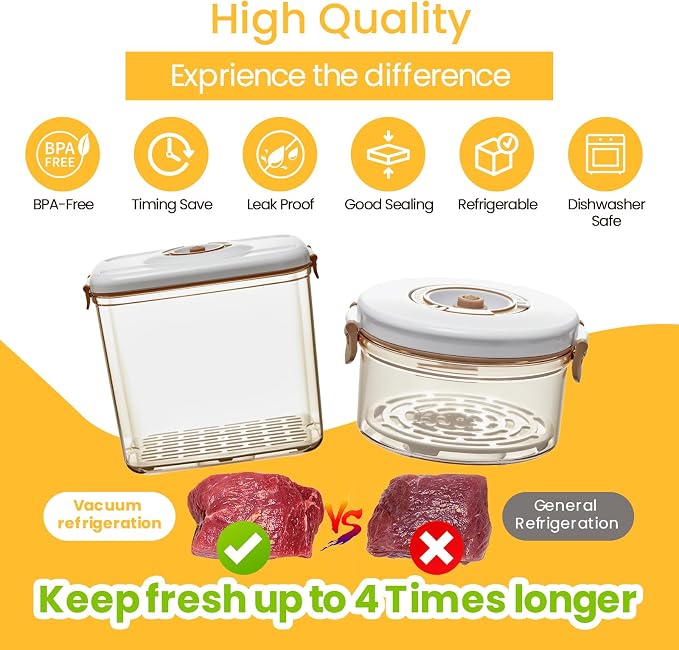 3-Pcs Large Food Saver Containers for Vacuum Seal,Keep Fresh | Pump&Strainer,Leakproof,BPA-Free,Easy to clean,Space-Saving,Kitchen&Outdoors,Marinating, Meal Prep
