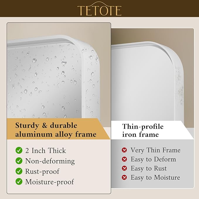 TETOTE 40 x 30 White Frame Mirror for Bathroom Metal Frame Wall Mounted Rectangle Mirror for Vanity with Sandy Textured Surface(Horizontal/Vertical)