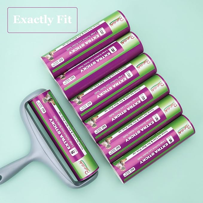 8 inch Large Lint Roller Refills Compatible with Scotch-Brite Pet Hair Pickup Extra Sticky Large Lint Roller 60 Sheets per Refill Pack of 6 Rolls 360 Easy-Tear Adhesive Sheets Total