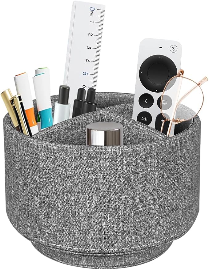 Pen Holder for Desk Organizers and Accessories, 360 Swivel TV Remote Control Holder for Table, Nightstand Organizer Caddy for Office Supplies/ Media Controllers, Bedside Decorations for Living Room | PU Leather Nightstand Caddy, 360 Swivel TV, Art/Offi...