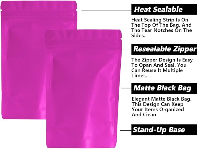 100PCS Smell Proof Resealable Pouch Bags,ULIFESTAR Aluminum Foil Flat Food Storage Bag,Sealable Pcsaging Zipper Pouches with Tear Notches for Pcsaging Lipgloss,Jewelry,etc(10*15cm/3.94*5.91",Purple)