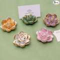 Resin Succulent Business Card Holder Set of 5 - White, Pink, Green, Purple, Yellow - Cute Card Display Stand for Store, Weddings and Office Desk Decor Accessories - Unique Gift for Women