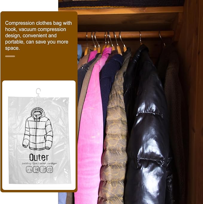 2pcs Travel Hanging Vacuum Storage Bags for Clothes and Bedding with Hook, Vacuum Compression Design, and Zip Seal for Space Saving in Closet and Travel Use