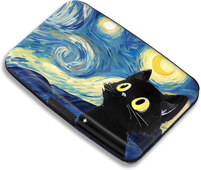 Maicican RFID Blocking Aluminum Credit Card Holder | Slim Metal Wallet for Women & Men, Business Card Case for Travel, Fits Front Pocket, Card holder wallet - Starry Sky Cat