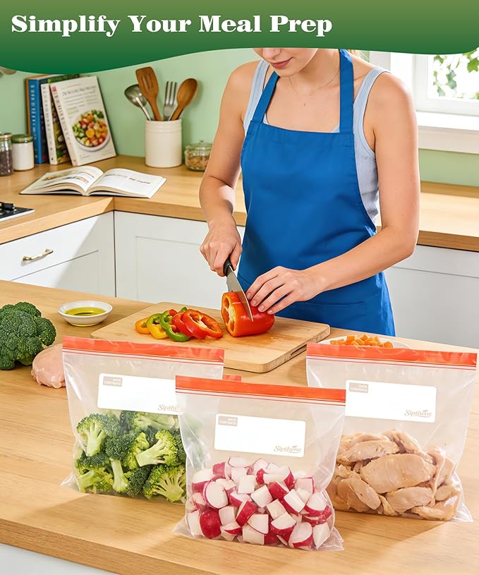 Gallon Food Storage Freezer Bags 200 Count, Heavy Duty & BPA Free Gallon Bags with Double Zipper Seal, Write On Labels, Kitchen and Meal Prep Baggies, Non Stand Up Design | Leakproof Seal, Locks in Freshness