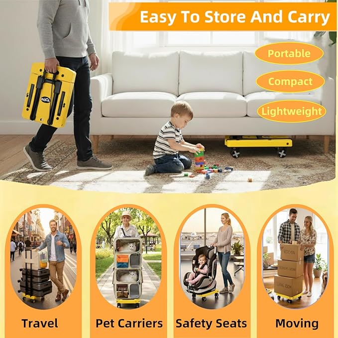 Folding Hand Truck Lightweight Hand Truck Dolly Foldable,Luggage cart with 4 Rotate Wheels, Utility Cart with Adjustable Handle,Collapsible Dolly for Moving