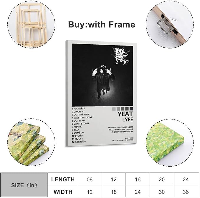 OrdaLi Yeat Poster Lyfe Album Cover Poster Decorative Painting Canvas Wall Art Living Room Office Poster Room Bedroom Painting Gift 08x12inch(20x30cm) Frame-style