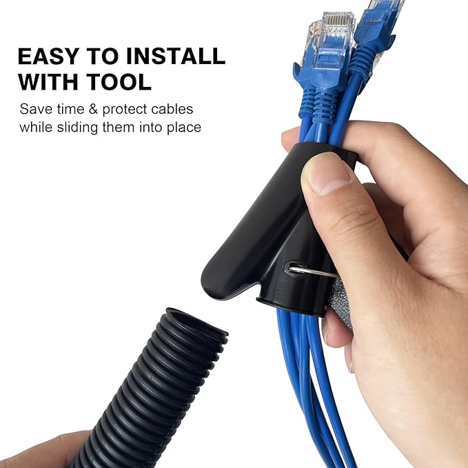 10ft - 3/4 inch Flame Retardant Split Wire Loom Tubing with Installation Tool - Flexible Wire Covers Cord Protectors - Black