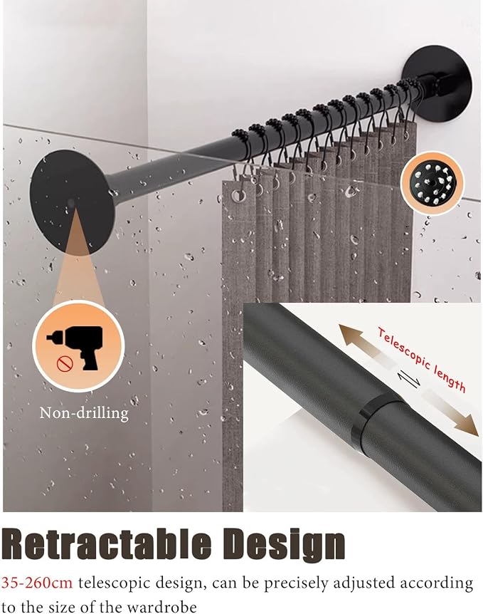 Closet Rod Flange Adjustable Closet Rod for Angled Wall, Retractable Corner Shower Curtain Rod Stainless Steel, 180° Swivel Hanging Clothes Support Pole(White,35-55cm(13 3/4"-21 5/8"))