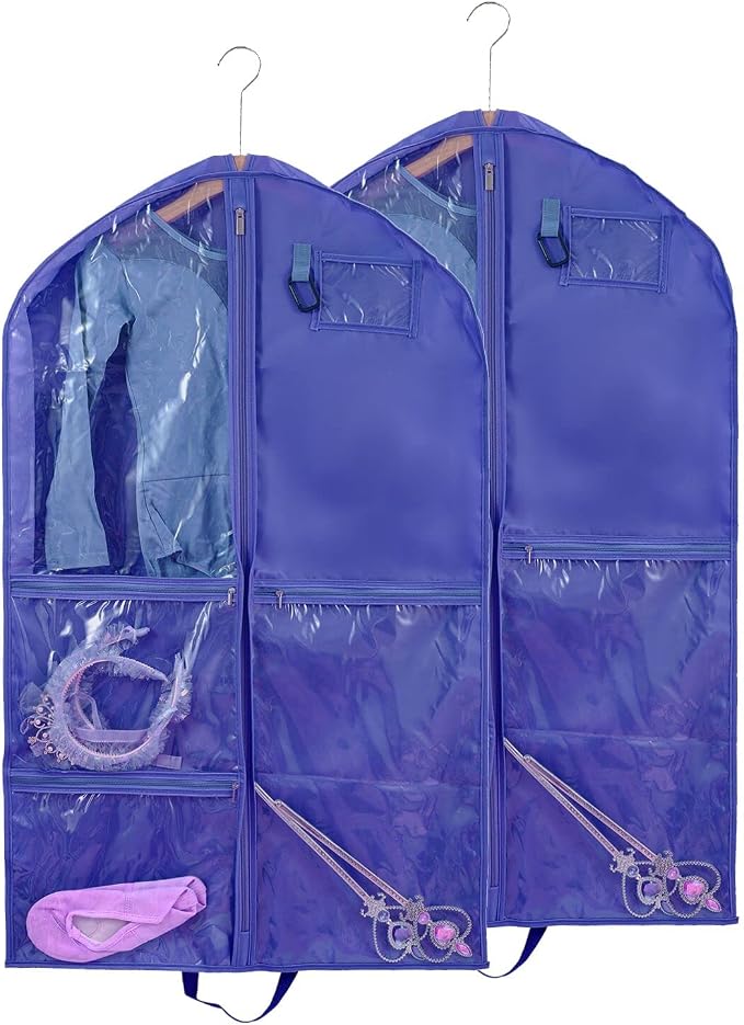 Waterproof Hanging Garment Bag,2 Pack 40 inch Garment Bags for Hanging Clothes,Garment Bags for Travel Storage,Dance Clothes Bag,Kids Garment Bag for Dance Costumes,Sports,Skating,Theatre,Beauty