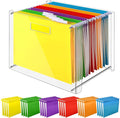 Dispowreath 24 Hanging File Folder with Acrylic Organizer for Letter/a4 Size Desktop Clear File Storage Box with Handles for Home Work Office Use(Rainbow,Classic)