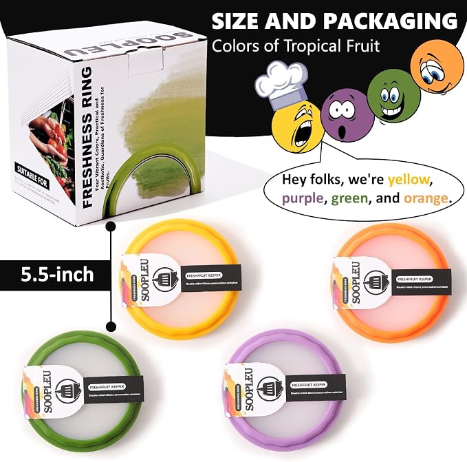 SOOPLEU Double-Sided Avocado Saver & Onion Storage, 4Pcs Food Holder | Upgraded Double-Sided Silicone! 4Pcs Avocado Saver & Onion Storage. Keeps garlic, tomato & produce fresh in fridge containers