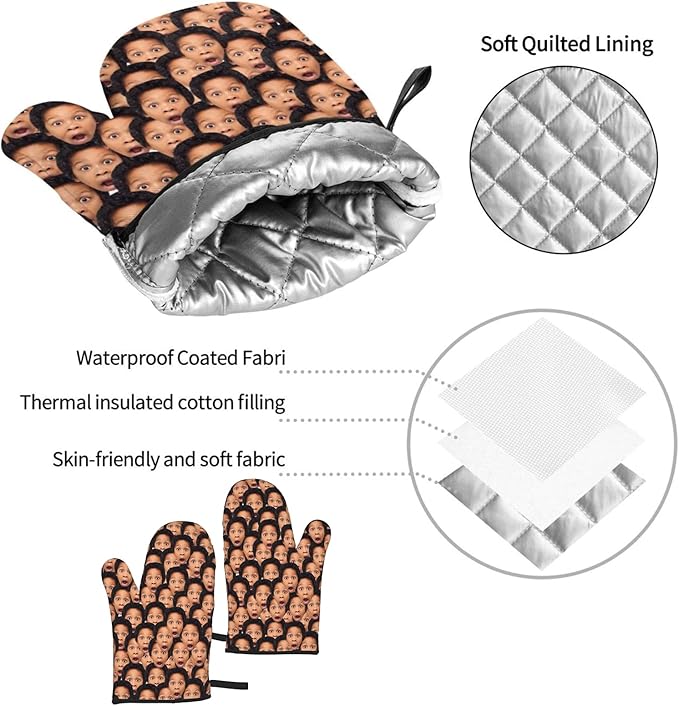 Custom Oven Mitts Personalized with Your Face Baking Gifts for Women for Kitchen Cooking BBQ Grillin-Style1, 2 Oven Mitts