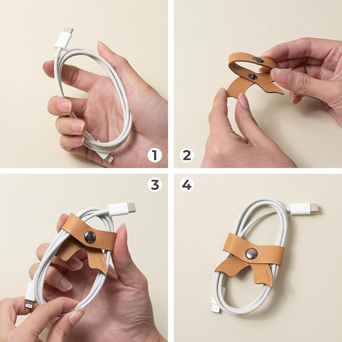 SenseAGE 5 Pack Cord Organizer, Bow Cord Keeper, Cable Organizer USB Holder, Leather Cable Management, Cable Straps, Earphone Winder, Storage Straps for Electronics, Earbuds (Dusty Rose, Big)