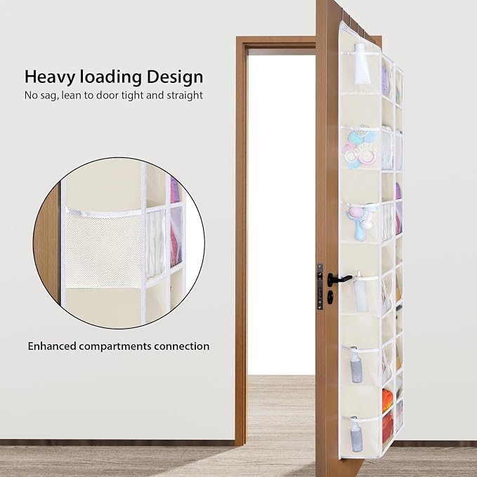 Univivi Hanging Door Organizer, 6 Tiers Large Over Door Storage, Beige | High Load-Bearing Capacity, 4 Sturdy Hooks, Easy Installation, Hanging Door Organizer for Closet, Bedroom, Nursery, Sundries