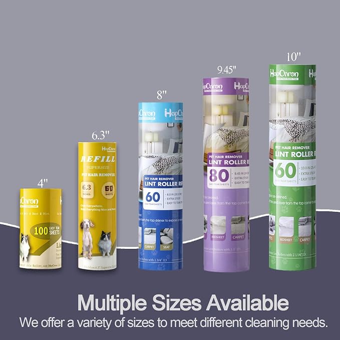 9.45 Inch Large Surface Lint Roller Refills, Fits 9.45" Supersize Lint Rollers with 1.5" ID, 320 Easy Tear Sheets (Pack of 4), Sticky Lint Roller Sheets, Replacement Lint Roller Refill