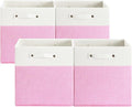 FinishingBo 13 x 13 Inch Fine Linen Storage Bins with Handles，Fabric Cube Boxs，Basket Organizers for Shelves for Home, Closet Drawers (White/Pink-4 Pack)