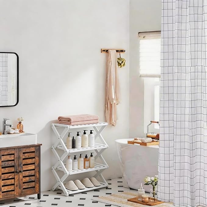 4 Tier Bamboo Shoe Rack White,Portable Folding Shoe Storage Rack,Without Installation Small Shoe Rack Perfect for Corridors, Drom, Bedrooms and Small Spaces