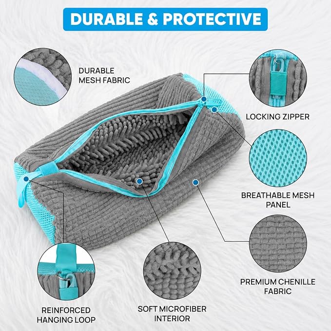Shoe Washing Bag – 2Pcs Reusable Shoe Laundry Bags for Sneakers, 360° Deep Cleaning, Secure Lock Sneaker Washing Machine Bag with 6 Deodorizer Balls & Shoe Trees (Grey)
