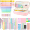 53PCS Aesthetic School Supplies with Large Pencil Case,12 Pastel Highlighters,5 Black & 6 Color Ink Gel Pens,2 Inspirational Stylus Ballpoint Pens,4 Mechanical Pencils 0.5-0.7mm Student Essentials