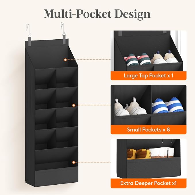 Lifewit 6 Tier Over the Door Shoe Organizer with 11 Large Deep Pockets, Fabric Hanging Shoes Shelf for Closet, Dorm Storage, Fit Up to 12 Pair Shoe Rack Holder for Sneakers, Boots, Black