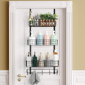 ETELI Over the Door Pantry Organizer 3 Tier Hanging Basket Back Door Storage Rack Shelf Metal Over the Door Shelves with 3 Baskets and 5 Hooks for Bathroom Kitchen Pantry Bedroom, Black