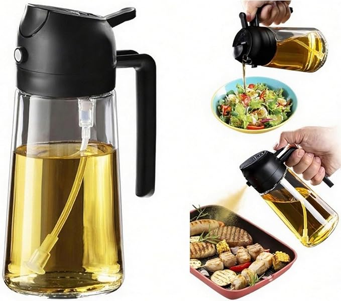 2 in 1 Oil Sprayer for Cooking, Oil Dispenser for Kitchen Gadgets, 16oz/470ml Premium Food-Grade Oil Bottle, for Salad, Air Fryer, BBQ