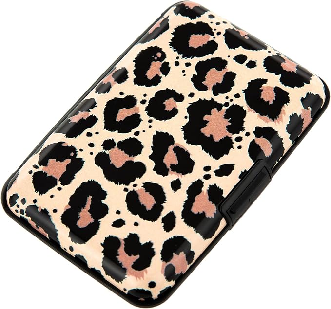 Credit Card Holder, Metal Card Wallet RFID Blocking Mini Slim Aluminum Business Hard Card Case for Women Men (Leopard Skin Print)