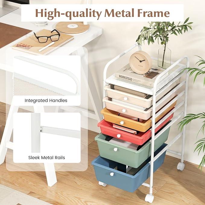 DREAMADE Rolling Cart With Storage Drawers, Utility Cart With Removable Plastic Drawers, Lockable Wheels for Classroom Organization, Art Supplies, Office, Scrapbook (6 Drawers, Macaron)
