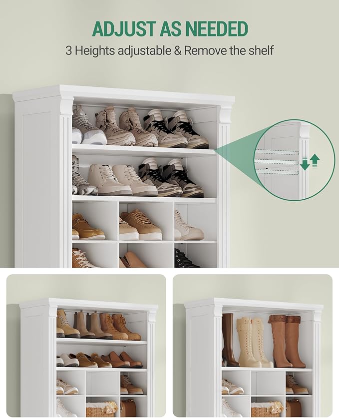 Hzuaneri 13 Tiers Shoe Storage Cabinet, Tall Shoe Cabinet with Cubby, Wooden Shoes Organizer for Closet, 39 Pairs, Shoes Cubby Organizer for Entryway, Hallway, Bedroom, White SR31003X