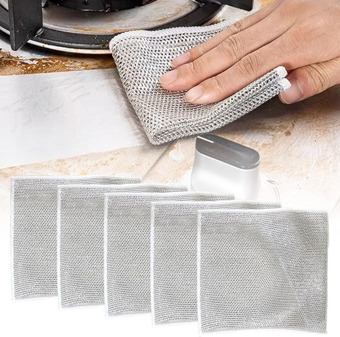 JUDUNA Multipurpose Wire Dishwashing Rags for Wet and Dry, 2024 New Wire Miracle Cleaning Cloths Non Scratch Wire Dishcloth, Metal Scrubbing Wire Dishwashing Rags Wire Washing Cloth (5Pcs)