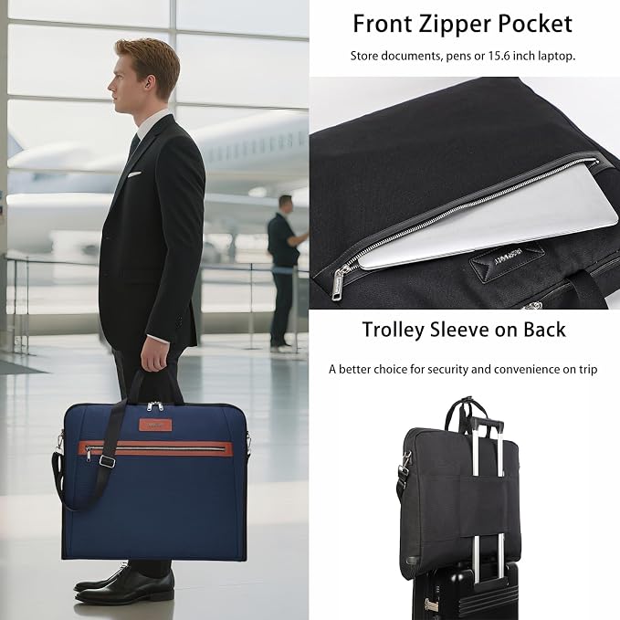 BESMART Garment Bags for Travel, 51" Large Suit Bag for Business Trips | Waterproof,Hangs 3 Suits,Foldable,Wrinkle Free Spacious Luggage Suit Cover,Adjustable Strap,Carry On Flight Approved,Blue